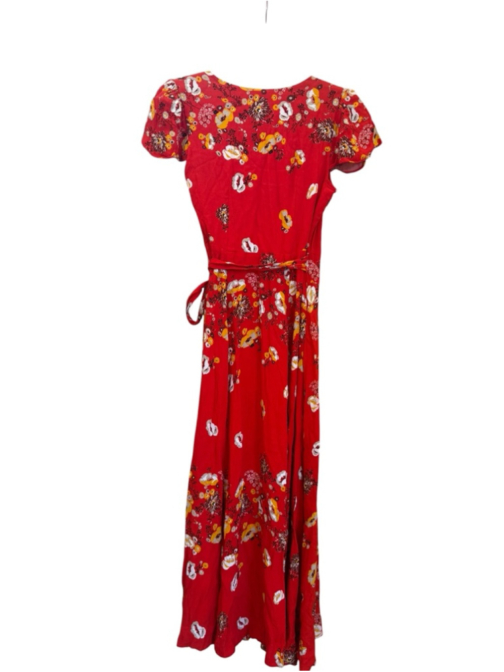 Women's Free People Red Floral Wrap Maxi Dress XS - Picture 4 of 6